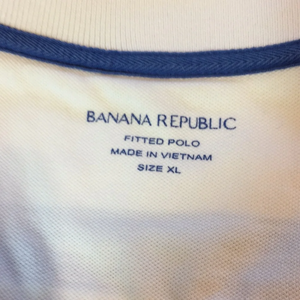 Banana Republic Fitted Polo White and Blue Stripes Size XL
